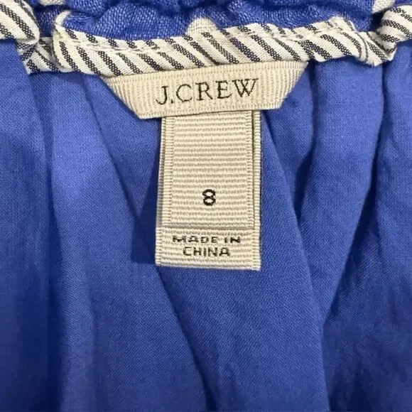 J. Crew 100% Linen Drawstring Mini Skirt Blue White Polkadot Pockets Size 8 - Picture 6 of 11